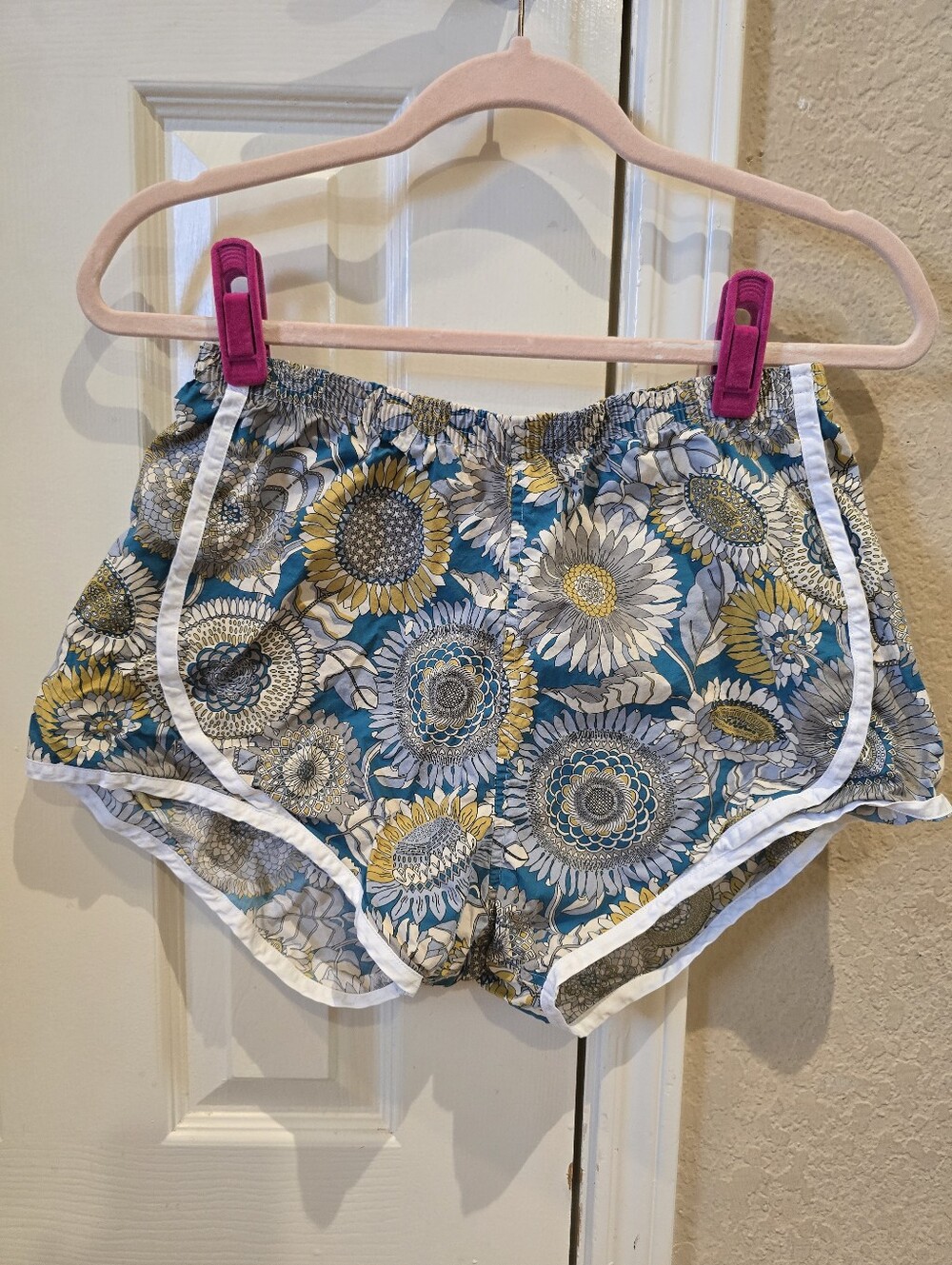 Ann Mashburn Women's Track Shorts Floral Teal Size Small